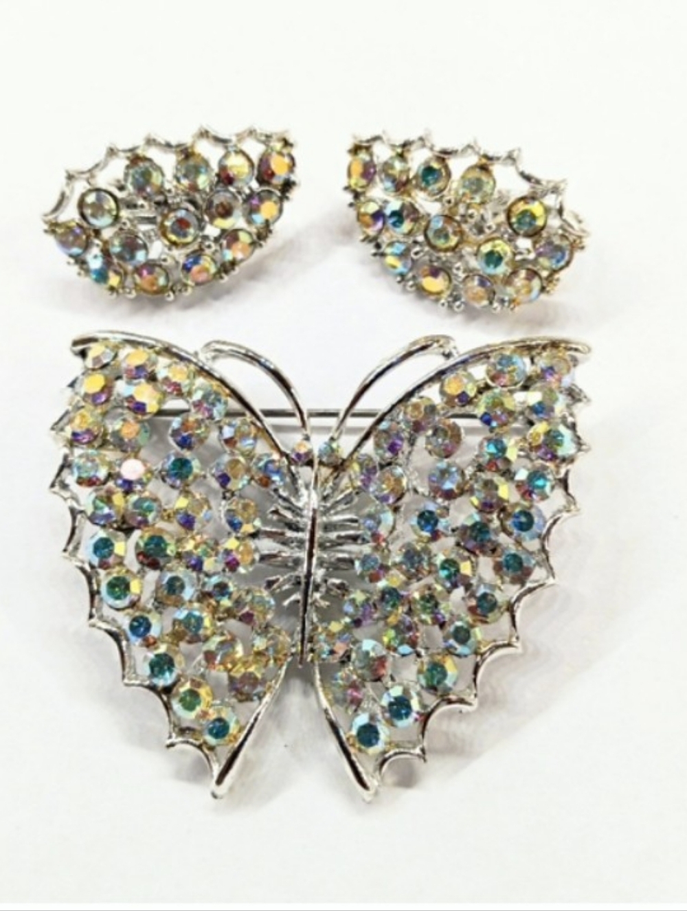 Vintage Rhinestone Butterfly Brooch And Earrings Set